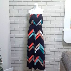 Trixxi Navy Blue Multicolor Strapless  Maxi Dress Size Small